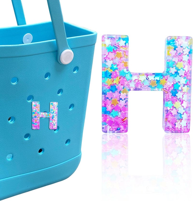 HLUWA Letter Charms for Bogg Bag, Alphabet Pink Star Sequin Lettering Accessories Charms for Bogg and Simply Southern Bag, Insert Decorative Letters Charm for Handbag Beach Tote Bag. - Image 1